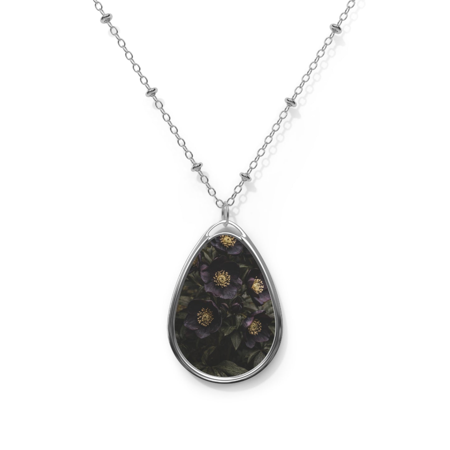 Black Hellbore Oval Necklace